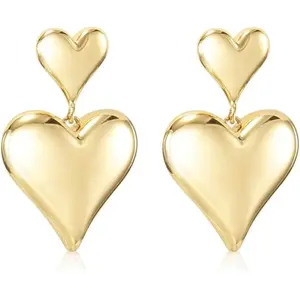 Heart Earrings Dangle, Big Heart Dangle Earrings for Women, Sparkly Large Heart Shaped Earrings, Trendy Double Heart Drop Earrings, Cute Love Heart Dangling