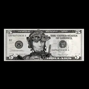 Tactical Operator Sticker, Military NVG Helmet Art on Five Dollar Bill, Vinyl 2x2 to 6x6inch
