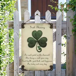2D Flat - 1pc Home Decorators Irish Blessing Painted Rustic Metal Shamrock with Green Leaves Perfect for Home Or Garden Decor Hanging Plaque Ideal for Kitchen, Dining Room, Bar, Cafe, Garage Decor