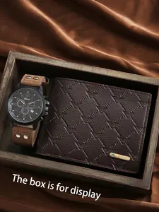 2pcs Men's Watch Set with Wallet, Stylish Analog Quartz Watch, Perfect Gift for Birthdays, Father's Day, Graduation, Valentine's Day