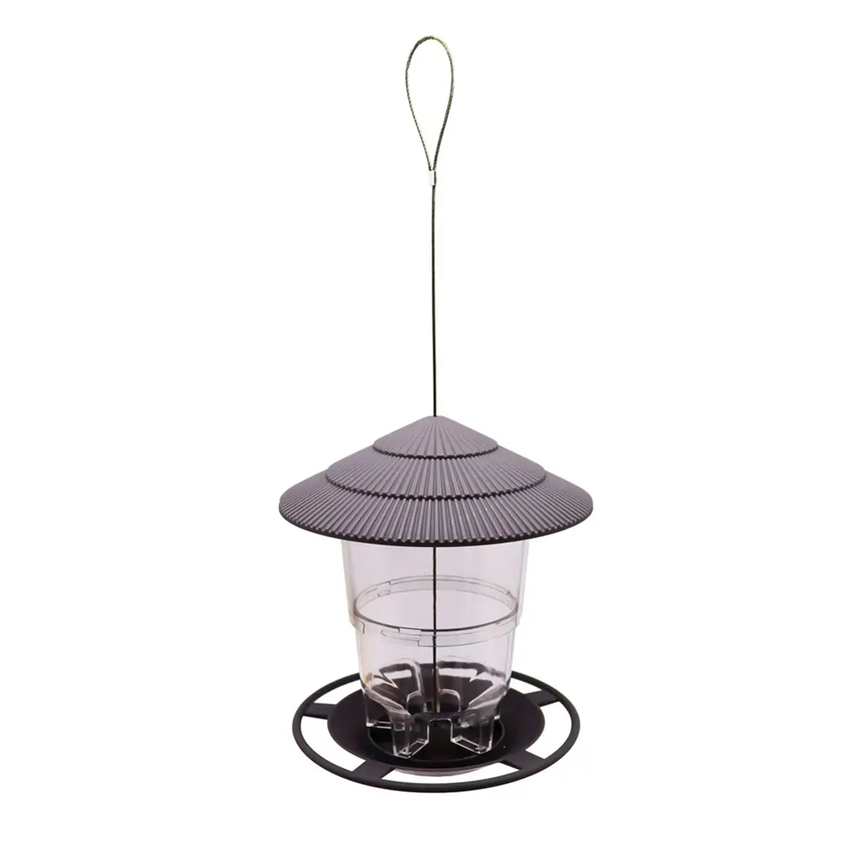 Wild Bird Feeder, Outside Squirrel Proof Bird Feeder, Hanging Wild Bird Feeder with Round Shaped Roof Grey