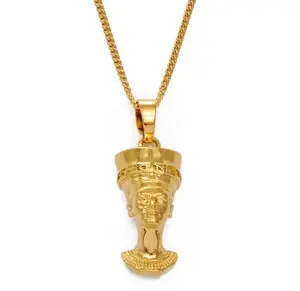 Gold-Plated Large Nefertiti Charm Necklace
