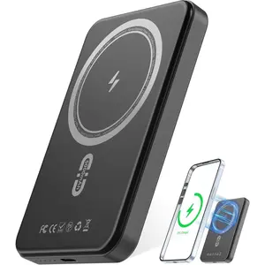 Magnetic Power Bank 5000mAh,Magnetic Portable Charger for iPhone with Type-C Cable,Slim Portable Wireless Magnetic Power Bank, Magnetic Battery Pack for iPhone 16/15/14/13/12 Series (Matte Black)