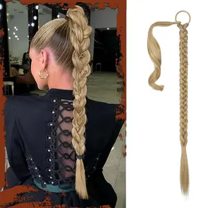 SOFEIYAN Long Braid Ponytail Extension with Hair Tie Straight Sleek Wrap Around Hair Extensions Braid Pony Tail Fluffy Natural Soft Synthetic Hairpieces for Women Daily Wear