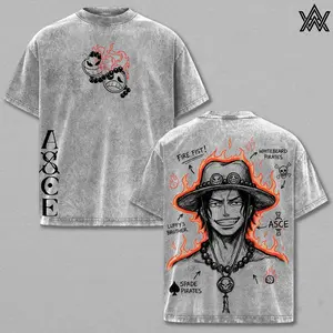 Portgas D. Ace Tee Wash – One Piece Washed Anime Manga T-Shirt, Vintage Washed Flame Fist Pirate Graphic Tee, Unisex Oversized Streetwear Shirt, Whitebeard Commander Anime Aesthetic Tee, Gift for One Piece Fans