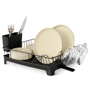 Stainless Steel Dish Drying Rack, Compact Kitchen Drainer, 15.2 x 11.6 x 4 Inches, Durable Black Finish