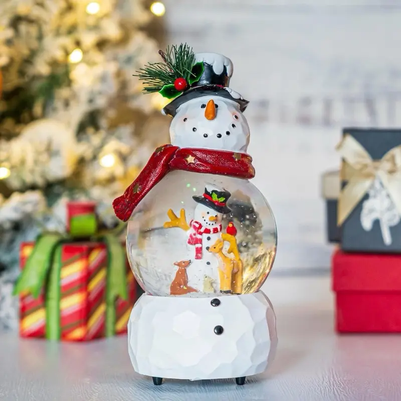 Snowman Snow Globe, Crystal Glitter Musical Glass Water Ball Holiday Gifts. Lighted Lantern