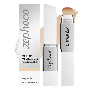 Colour-Changing Foundation Stick – Ivory, Dual-Ended Cream Foundation with Brush, Medium to Full Coverage Dewy Base Makeup, Lightweight Blendable with Skincare Formula, Natural Glowy Finish