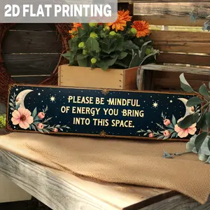 2D Flat - 1pc Celestial Theme Metal Wall Sign - "Please Be Mindful of Energy You Bring into This Space" - Vintage Style Indoor/Outdoor Decor for Bedroom, Living Room, Yoga Studio, Office - 3.93x15.74 Inch, Wall Hanging, No Electricity Needed