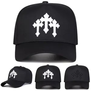 Unisex Cross Embroidered Five-panel Baseball Cap Outdoor Adjustable Sunscreen Leisure Hat Spring Autumn Travel Tourism Beach Vacation
