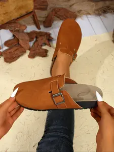 Women's Fashionable Solid Color Slip on Sandals, Casual Comfortable Sandals for Summer, Lightweight Breathable Shoes for Daily Wear, Girl