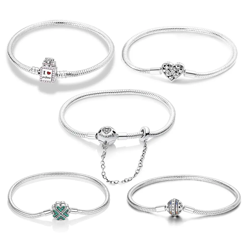 Bracelets For Women Charm Bracelets, 925 Sterling Silver Lucky Romantic Snake Chain Bangle, Clover Heart Charm Bracelet Stack, Friendship Jewelry For Birthday Valentine Daily Gift