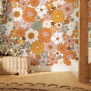 Vintage Bohemian Floral and Geometric PVC Wallpaper, Self-Adhesive Removable Wall Sticker, Home Interior Background, Furniture Renovation Decor