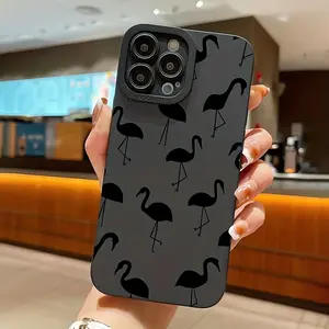 A Black Flamingo Pattern Shockproof Phone Case, Suitable for iPhone 17 Air/16 Plus/15 Pro Max/14 Pro/13/12/11/XS Max/X Phone Case, Ideal Gift for Family, Friends, Lovers, Boyfriend, Girlfriend, Best Choice for Holiday Gifts MS174