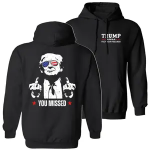 Trump 2024 You Missed Hoodie T-Shirt, Trump Assassination Attempt Shirt, 2 Sided Graphic Printed Unisex Classic Comfort Cotton T-Shirt