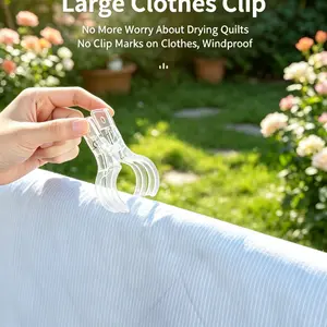 10-Pack Transparent Large Clothes Clips, Wind-Resistant Non-Slip Hooks, Strong Grip No Marks, Home Essentials for Drying Clothes and Toys