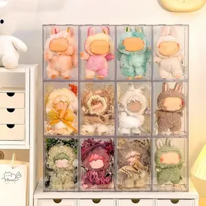 Acrylic Storage Box for Labubu Skull Panda Dolls, Stackable Dustproof Case, Miniature Doll Display Holder, Bedroom Nightstand Decor
