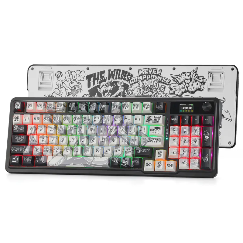 Redragon K719 PRO Wireless Gasket Mechanical Keyboard for PC Gamers, 95-Keys with Hi-Fi Switches, Multi Mode, 1.14in TFT Hype Screen, Easy-Control Knob, 5-Layer Noise Dampening Foam, Street Graffiti Dye-Sub PBT Keycaps, Music-Sync Lighting