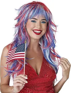 Patriotic Long Wig - Festival - Red/White/Blue - Costume Accessory - One Size