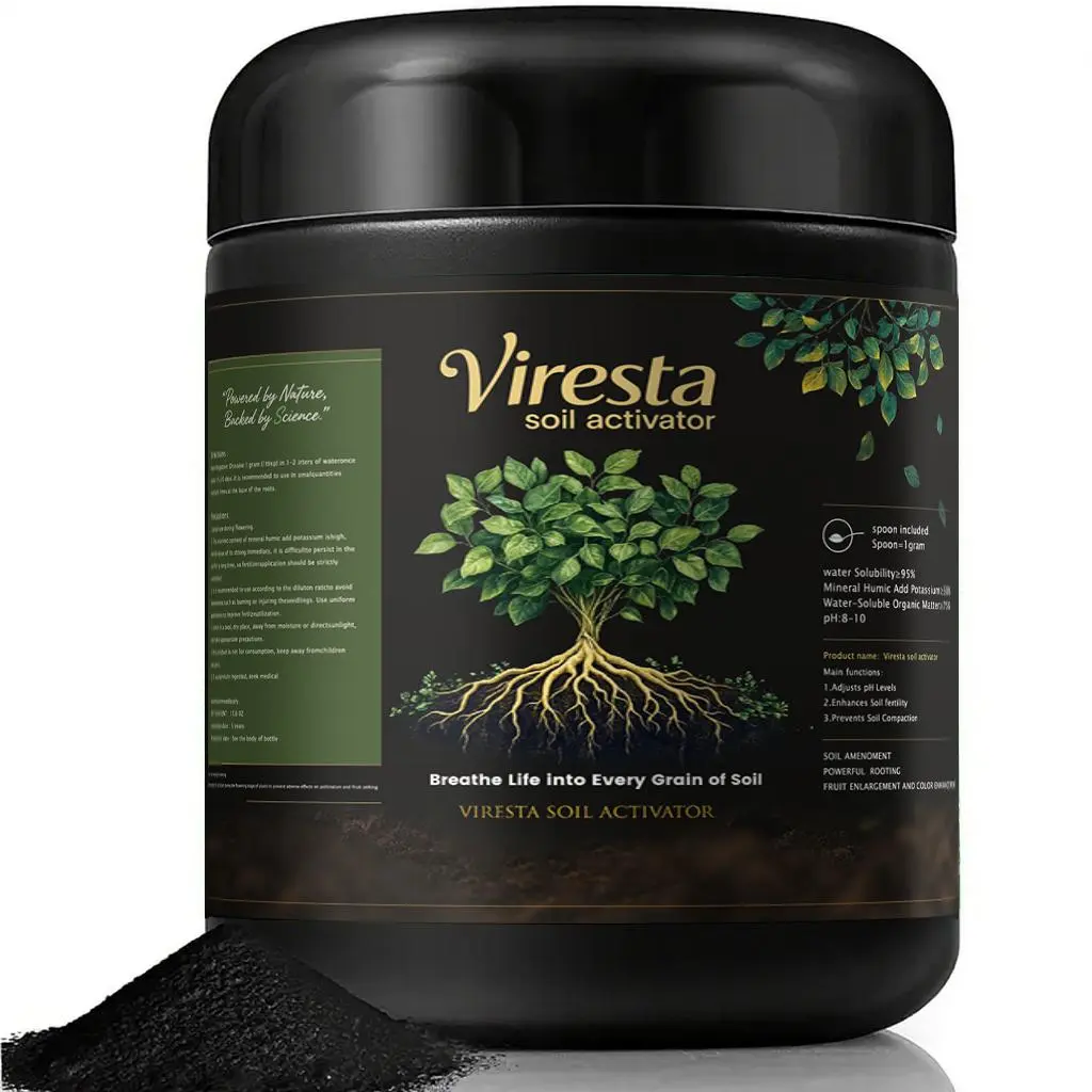 Viresta Soil Revitalizer (13.8oz / 390g), Concentrated Humic Acid Formula for Lawn & Garden Plant Food Enhancer Yields 266 Gallons & Garden Soil Conditioner Concentrated Humic Acid Soil Health Essential Nutrients Soil Quality Plant Growth