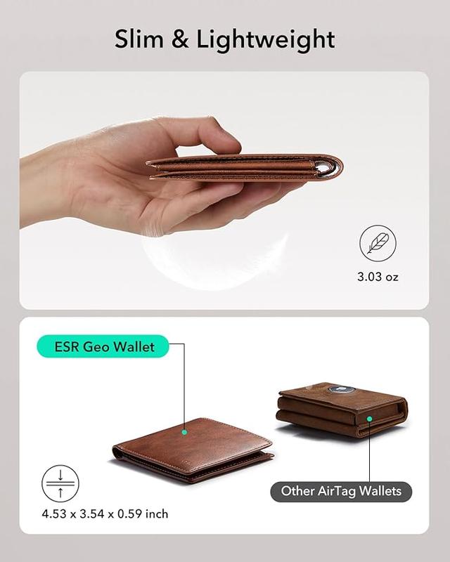 ESR Geo Wallet with Find My, RFID Blocking, Wallet for Men, Wallet Tracker(iOS 14.5 Above Only), Holds 9 Cards and 15 Bills, Replacement for AirTag Wallet, Slim Bifold Card Holder