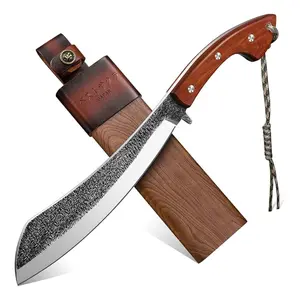【February Faves】Golden Bird Garden Knife - 9.5 Inch Heavy Duty for Cutting Small Trees, Gardening, Camping - Full Tang with Wooden Sheath - Yard Work Tool