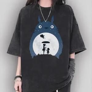 My Neighbor Totoro Washed T-Shirt, Studio Ghibli Characters Mononoke Hime Shirt, Gift for Anime Lovers, Y2K Japanese Tee