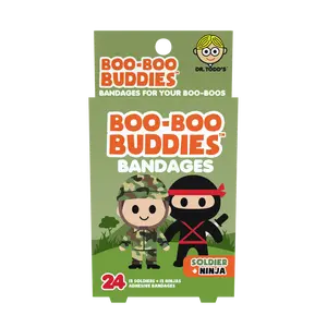 Dr. Todd’s Boo-Boo Buddies® Soldier and Ninja Bandages – 24-Count Action Hero Shaped Bandages for Kids