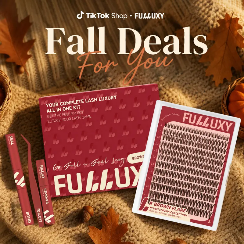 Brown Flare | Fulluxy One-of-a-kind true brown cluster lashes blends seamlessly with lighter hair colors & daily no-makeup looks | Lashes with Ultra-Dense, Waterproof, Long-Lasting Lashes | Flora Flaunt Aurora Same Style | Beginner-Friendly DIY Lashes
