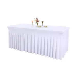 PSH 2 Packs Rectangular Spandex Table Skirt Smooth Anti-wrinkle Stretchable Reusable Table Cover for Parties Weddings & Meetings Machine Washable Tablecloth