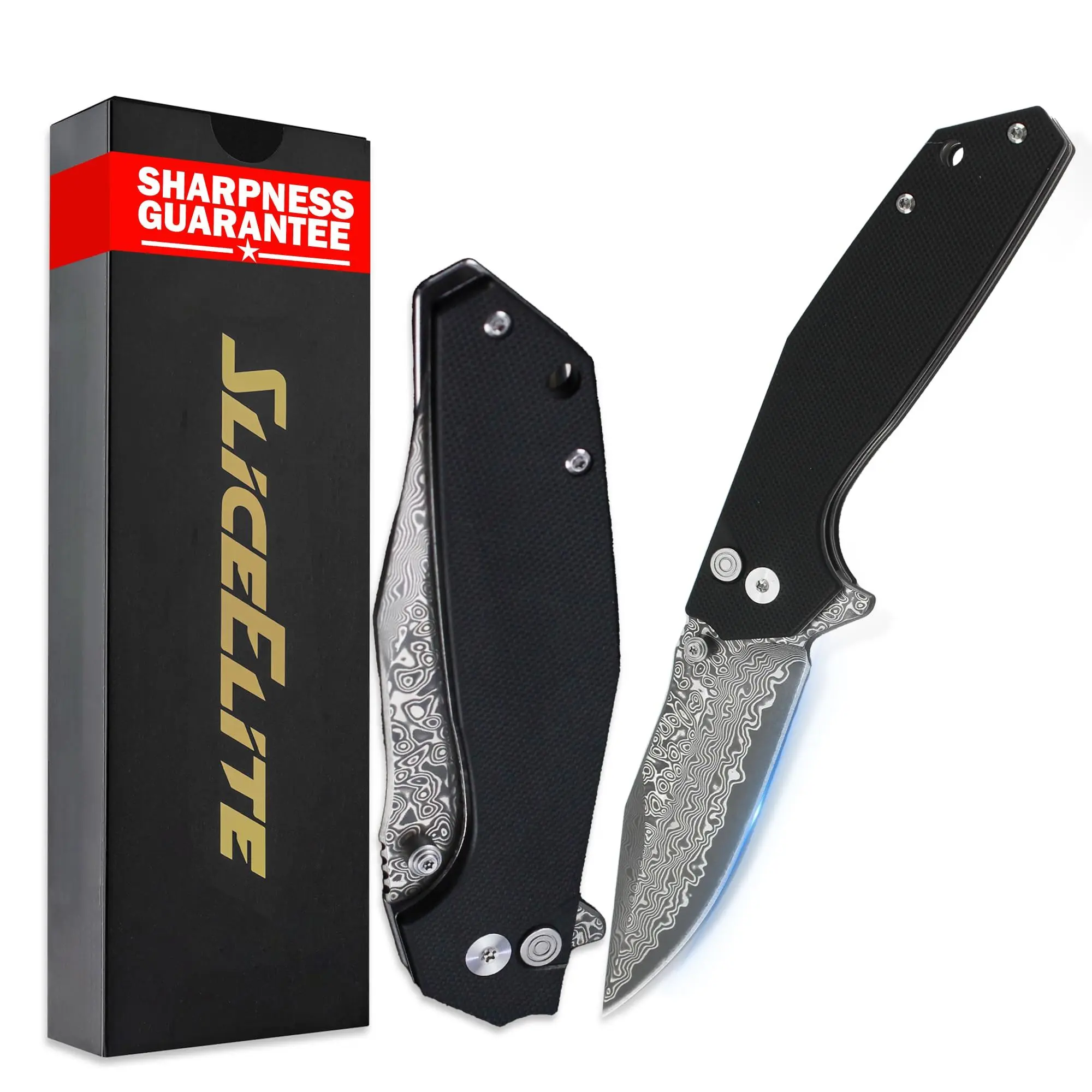 SliceElite 3.4-Inch Viper's Veil Folding Knife | Pocket Knife for Men with G10 Composite Handle, 67-Layer Damascus Steel Clip Drop Hybrid Blade | EDC Knife with Button Lock & Pocket Clip