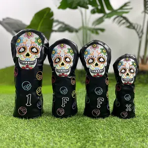 Comedy Face Skeleton Pattern Golf Club Head Cover, Durable Hybrid Driver Lane Wooden Covers, Long-Lasting Push Rod Head Covers, Golf Accessory