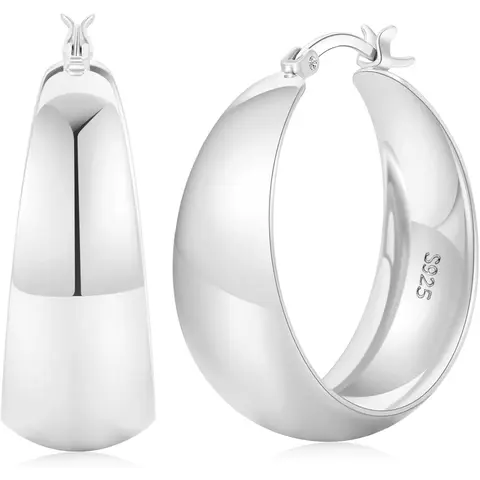 12mm Wide Thick Hoop Earrings 925 Sterling Silver Hoop Earrings for Women Hypoallergenic 14K Real Gold Plated Hoops Large Earring Lightweight Chunky Hoops Earring for Women 25/30/40/50MM visible  earrings