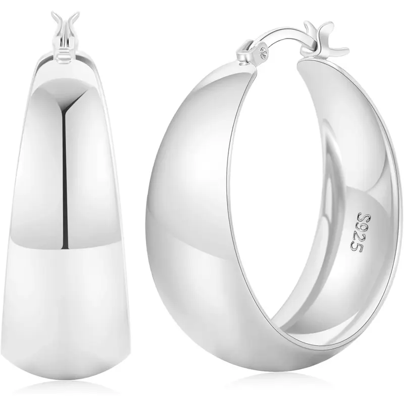 12mm Wide Thick Hoop Earrings 925 Sterling Silver Hoop Earrings for Women Hypoallergenic 14K Real Gold Plated Hoops Large Earring Lightweight Chunky Hoops Earring for Women 25/30/40/50MM visible  earrings