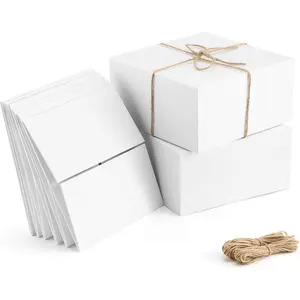 Boxes 10 Pack 8 x 8 x 4 White Paper  Boxes with 20 Meters  Rope for Christmas Gifts, Bridesmaid Proposal Boxes, Easy Assemble Boxes