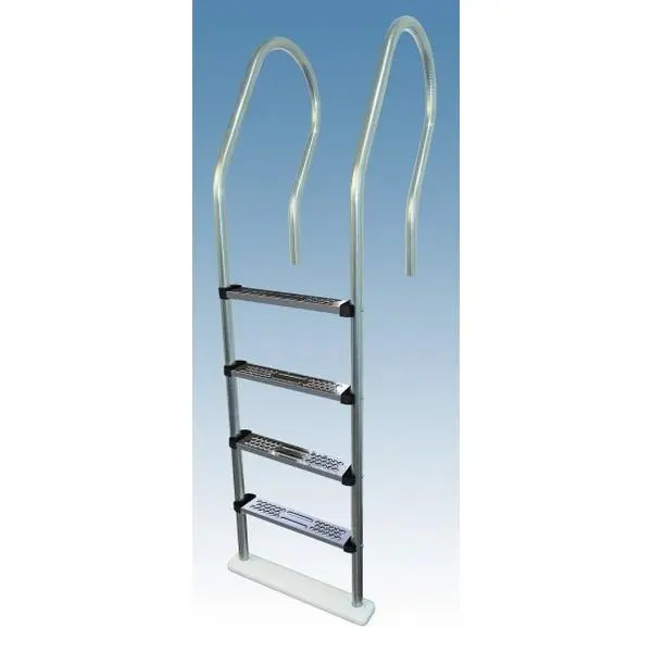 Blue Wave NE1149 Ergonomic In-Pool Ladder, Stainless Steel with Non-Skid Treads, 36" Above Deck Handrails for Outdoor Pools up to 54" Deep, Includes 2 Aluminum Flanges, Outdoor Pool Accessories, Shifts Weight Forward