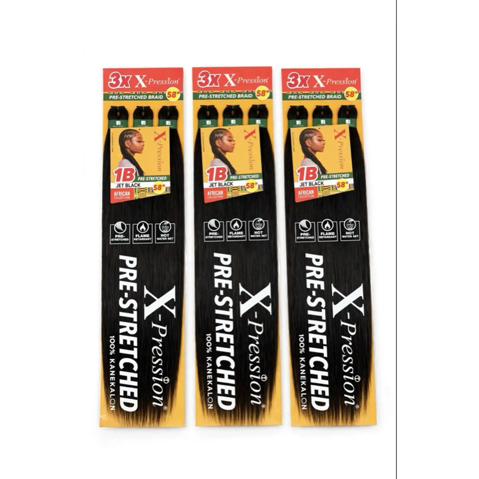 X-Pression 3X Pre-Stretched Braiding Hair 58 Inches 100% Kanekalon Black 3 Packs Bundle Deal for $20
