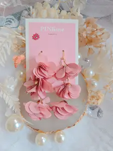PINKme Dusty Pink 3 Flower Fabric Dangle Earring - Cute and Lovely Style - Lightweight and Comfortable