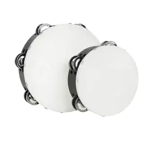 Orff 6 Inch & 8 Inch Dual-Row Sheepskin Hand Drum Set (2 Pieces), Wooden Percussion Instrument for Music Education