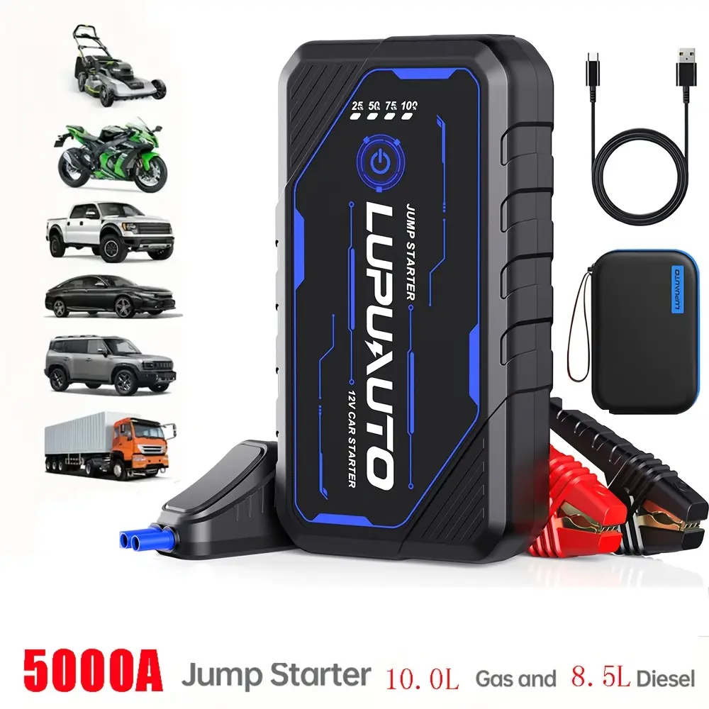 Car Battery Starter 5000A Jump Box (2.64gal Gasoline/ 2.25gal Diesel), Portable Car Starter Battery Pack with Extended Smart Jumper Cables, Motorcycle, Car, SUV, PICK-UP, Truck, Quick Start Dead Battery, Multi-functional Flashlight for Outdoor, Car Access
