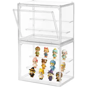 2-Pack Acrylic Display Case for Collectibles, Modular 3-Tier Clear Display Box with Magnetic Door, Stackable Figure Cabinet for Blind Box, Mini Figures, Vinyl Figures & 1:24 Diecast Cars