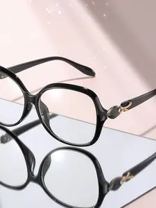 Women's Fashion Flat Mirror Glasses, Stylish Square Frames Glasses, Ultra Large Frame, Gold Chain Detail, Street Style Classic Retro Ladies Eyewear
