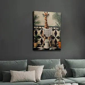 Framed Giraffe Toilet Humor Canvas Art Print, Wall Poster, Suitable for Home Bedroom, Kitchen, Living Room, Hotel, Cafe, Office, Canvas Painting, Ideal for Room Decoration