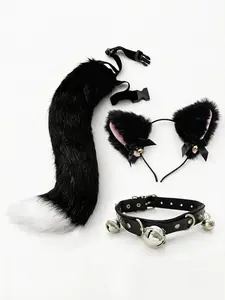 Cute Cat Ear Headband Set with Tail Accessory, Handmade Cosplay Anime Role Play Costume Pieces, Halloween Party Accessories