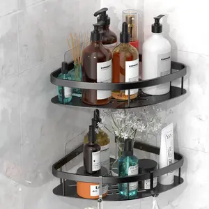Wall Mounted Shower Organizer - 2 Pack No Drilling Corner Shelf, Shower Shelves With, Suction Cup (Black 2LBAT)