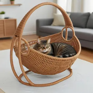 Vine Cat Hammock with Stand, Quick Assembly, Breathable Open Weave, 3kg Load Capacity, Indoor Use, Small Pets, Compact Design, Perfect Gift