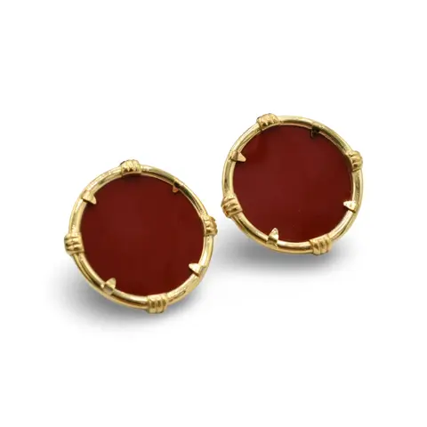 Burgundy Medallion Earrings - Elegant Classic Style Stainless Steel