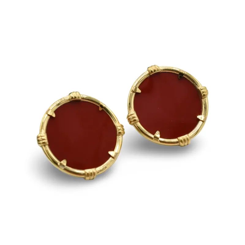 Burgundy Medallion Earrings - Elegant Classic Style Stainless Steel