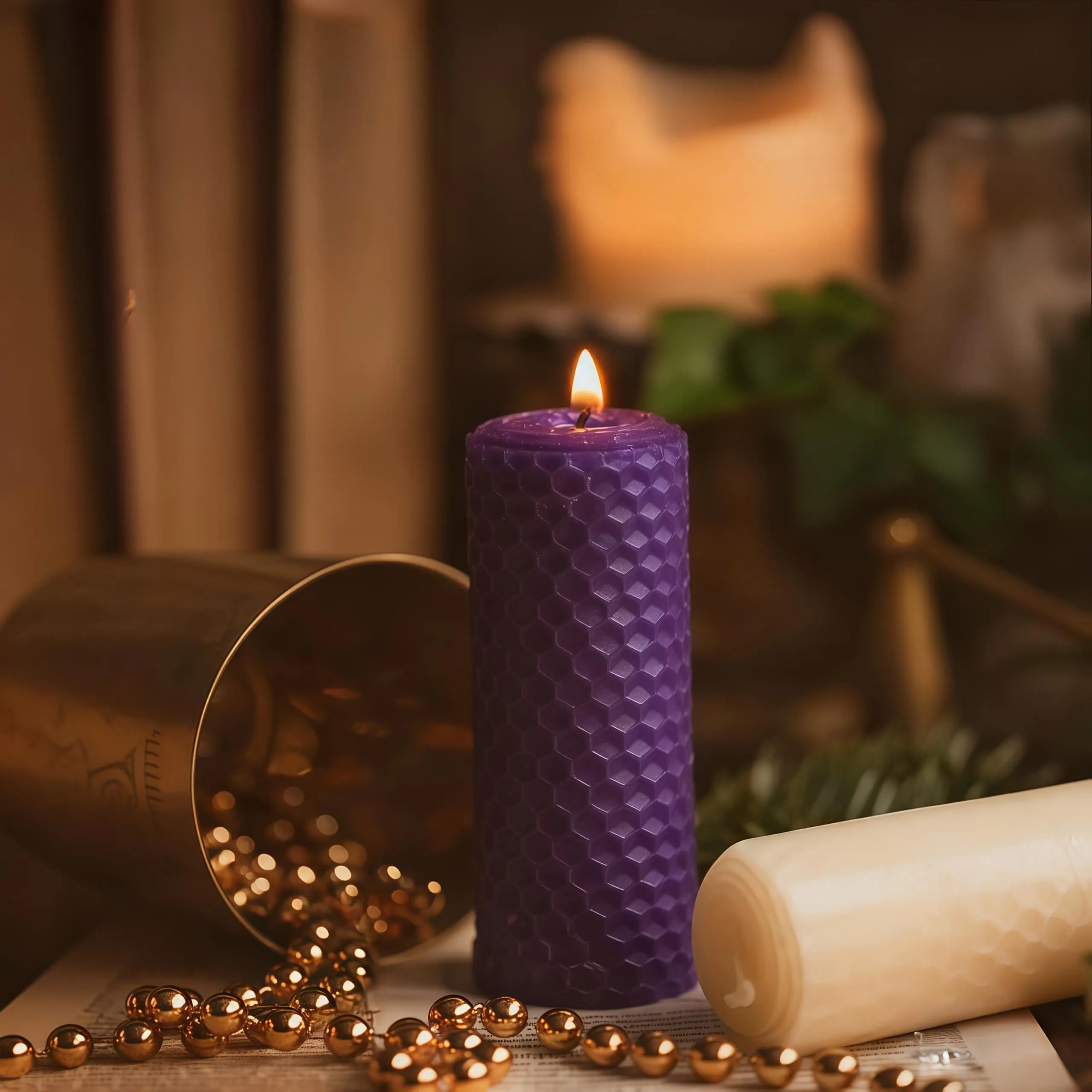 5 Pcs Traditional Fragranced Cozy Beeswax Advent Candles Gift Set, Hand-Rolled Honeycomb Pillar Candles with Aroma Wicks, Yellow & Assorted Colors, 3.5x10cm, for Home Decor, Holiday Gifts