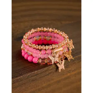Girls' Bohemian Creative Bracelets, 4 Packs Butterfly Crystal Multi-Layer Beaded Fashion Bracelets, Girls' Jewelry Accessories, Beaded Bracelet Set